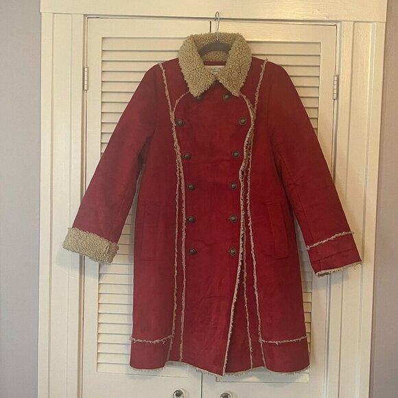 Tasha Polizzi red faux suede coat large sherpa military inspired long - Picture 1 of 16